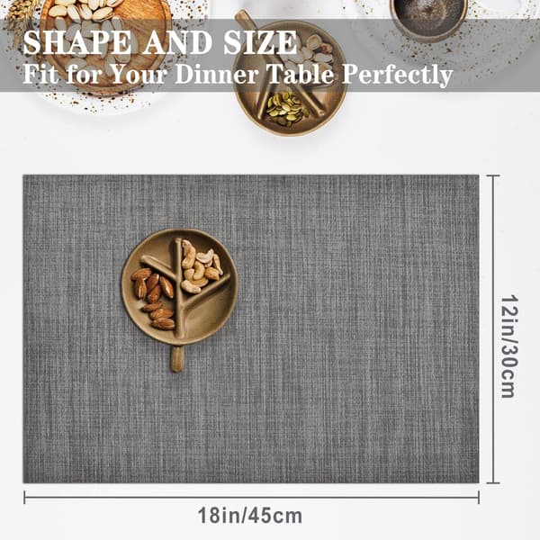 Set med 6 plassmatter, vevde plassmatter, vaskbare og holdbare plassmatter grey
