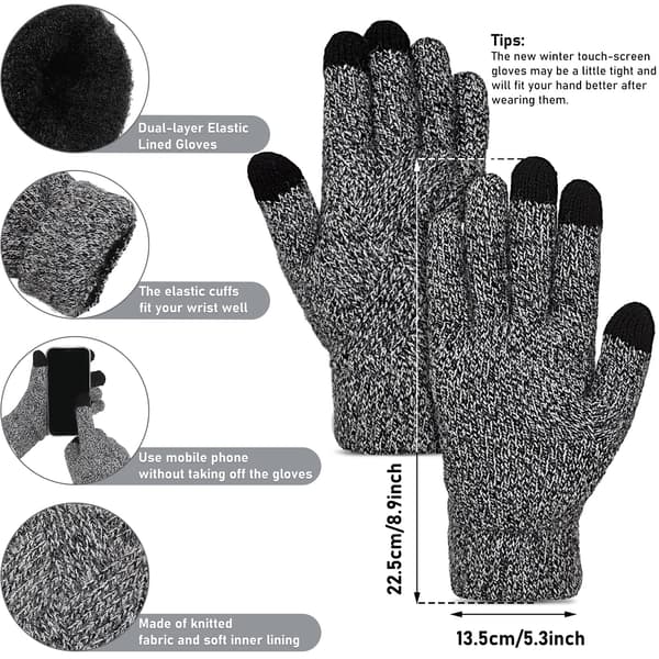 Pairs Dame Vinterhandsker Strikkede Touchscreen Finger Dobbelt Lag Elastiske Handsker