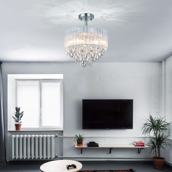 Kristallkrona, ljuskrona ljus med vit skärm, modern infälld taklampa för sovrum, vardagsrum, matsal
