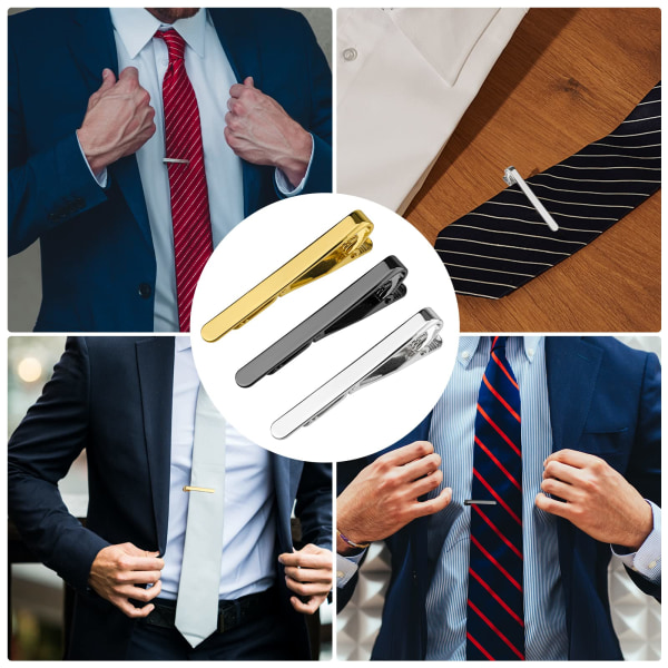 3 stk. slipseclips, slipsenåle sæt guld sølv sort slipsenåle sæt til mænd Klassiske slips klemmer til mænd Daglig liv Bryllupsdag Business Fars Dag gaver