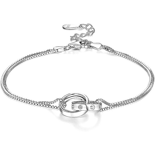 Dubbelkedjig kedja cirkel armband 925 sterling silver charm armband sammanlänkade oändlighetsarmband för