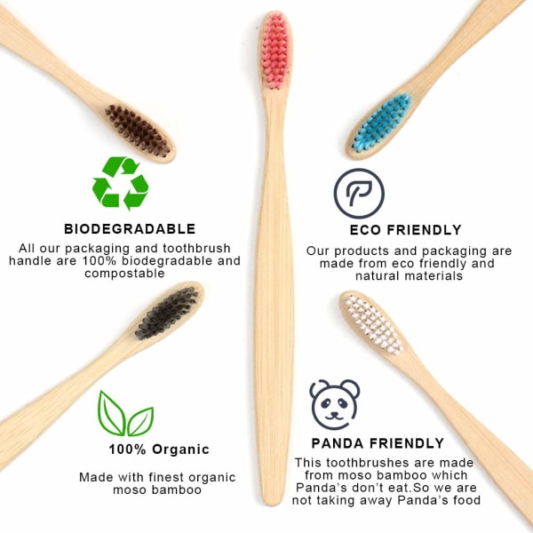 10 förpackningar ekologisk, naturlig, mjuk tandborste för vuxna barn i bambu