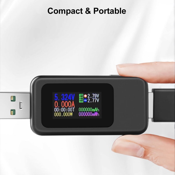 USB 3.0 Tester Power Meter USB Spænding og Strøm Tester Detektor, Digital Volmeter Amperemeter Power Bank Kapacitet Tester med IPS farvedisplay