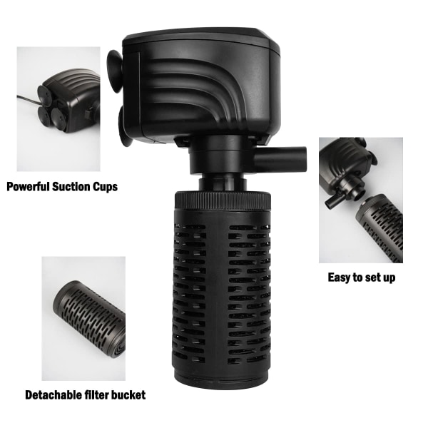 Akvariefilter, tyst internt akvariefilter, rent vatten, luftpump, skapa vågor (4W-450L/H, svart)