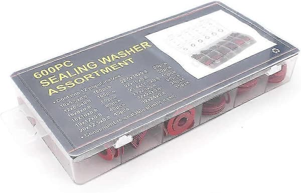 Fiberbrickor Sortiment 600 st Stål Papper Fiber Platt Bricka Kit Röd Isolering Packning Blandat