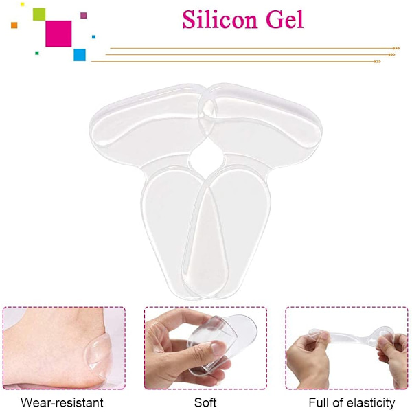 Hælgreb, Gel Indlægssåler Liners Pads, 4 Par, Transparent