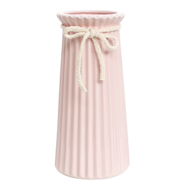 Rosa Keramiske Riflet Vas til Minimalistisk Moderne Hjemmeindretning, Dekorative Blomster Vase til Bryllup Middagsbord Kontor Soveværelse - 9,5 Tommer / 25 CM