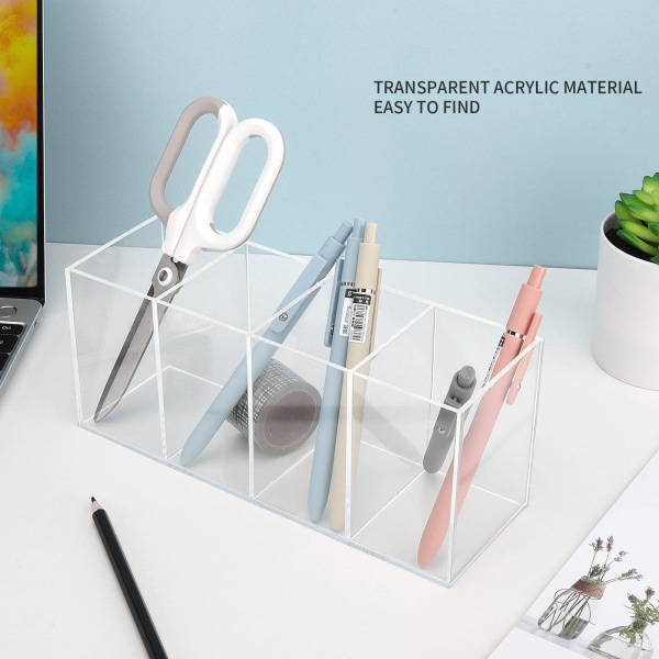 Akryl 4 fack Clear Pen Pot - Skrivbordspapper Förvaring Sminkborstar Hållare för skrivbord, Akrylorganisator Pennhållare Skrivbord Snyggt
