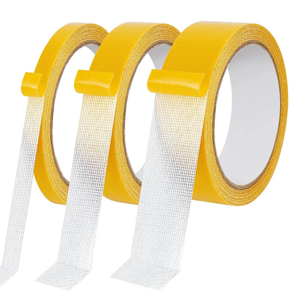 3 rullaa kaksipuolista kangasteippiä Monitoiminen kaksipuolinen 1,18 tuumaa/0,8 tuumaa/0,4 tuumaa x 33 jalkaa Super Sticky Tape Wide Mounting Tape kotiin toimistoon