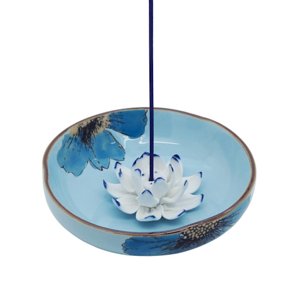 Røgelse Brænder Holder - Blå Porcelæn Håndmalet Askebakke