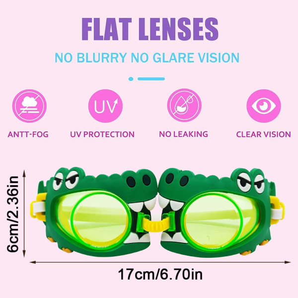 Uintigoggles, lasten piirretty krokotiili uintigoggles