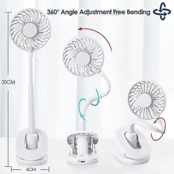 Clip-on USB-ventilator, fleksibel mini-ventilator, personlige elektriske bordventilatorer