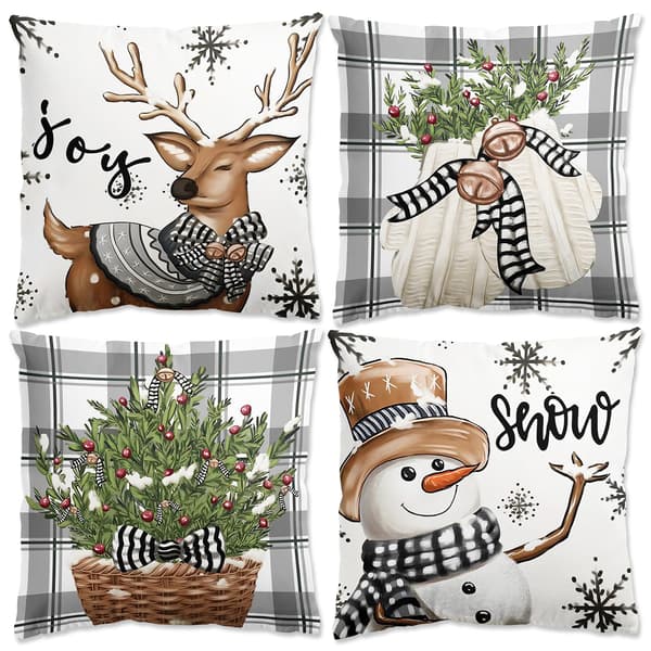 Sæt med 4 julepudebetræk til indretning, 45x45 cm dekorative til sofapudepynt, julepynt, seng, sofa, soveværelse, stol