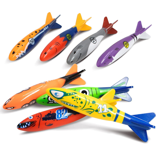 Pack Torpedo Bandits Dykleksaker - Roligt Poolspel för Barn och Vuxna - 8 Färger Hajdesign