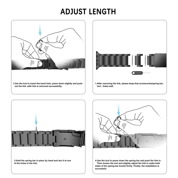 Titan armband, metallrem med sköldpaddsspänne, kompatibel med Apple Watch Series 9/Ultra 2/SE/8/7/2023, 38 mm/41 mm/40 mm, svart black 38/40/41mm