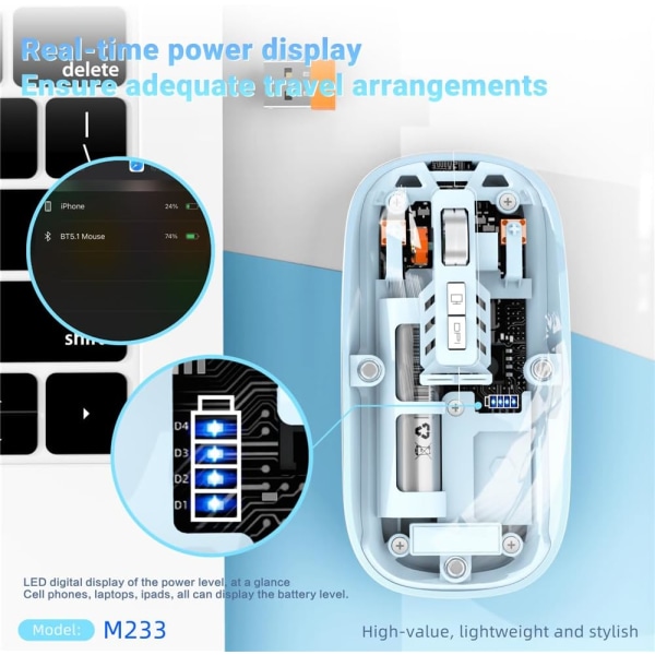 Mus BT Trådløs M233, Transparent Magnetisk Mus 2.4G Gjenladbar for PC Gjenladbar (Oransje) grey