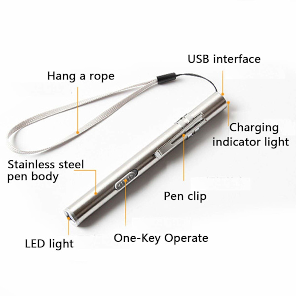 3 stk. USB Pen Light LED Lommelygte til Sygeplejersker, Rustfrit Stål Medicinsk Lommelygte Genopladelig Mini Lommelygte Håndholdt Penlight med Klip