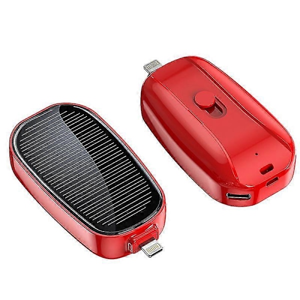 Mini aurinkovoimapankki, kannettava avaimenperä virtapankki matkapuhelimelle, 1200mAh Red For Lightning