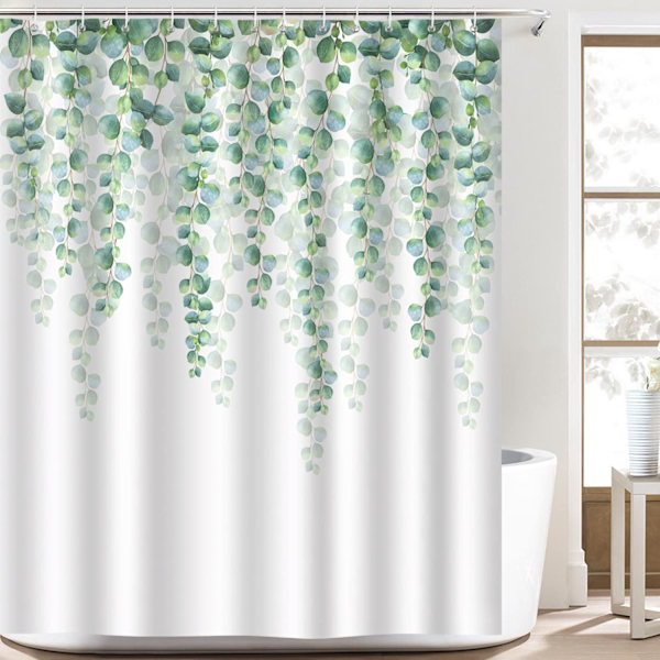 Duschdraperi Eukalyptusblad Grön Växt 180x180cm 12 Krokar