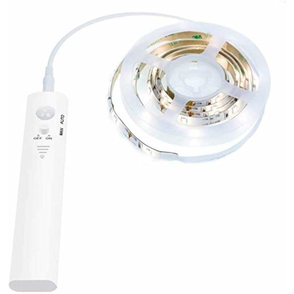 Sensor Garderobeskab Lys, 3M LED Strip Lys Natlys, 6000K Varm Hvid, Automatisk Til/Fra, Batteridrevet