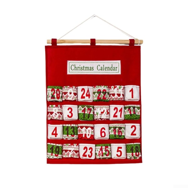 Tekstil juleadventskalender, julenedtellingskalender-oppbevaringsveske med 24 lommer til julepynt Høytidsjul-veggdekorasjon