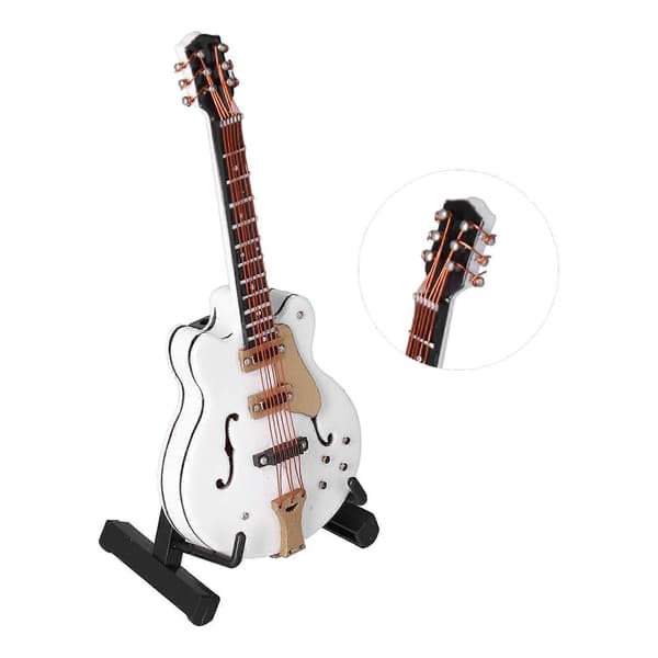 Mini Vit Gitarr Modell för Hemmakontorsdekoration Musikinstrument Hantverk