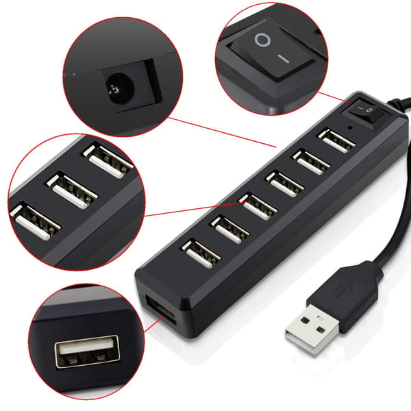 7 portars USB-hubb, expansion, höghastighet för PS3, Xbox, Wii, PC, MAC, bärbar dator, NoteBook, Mac Book, NetBook, surfplatta, flik