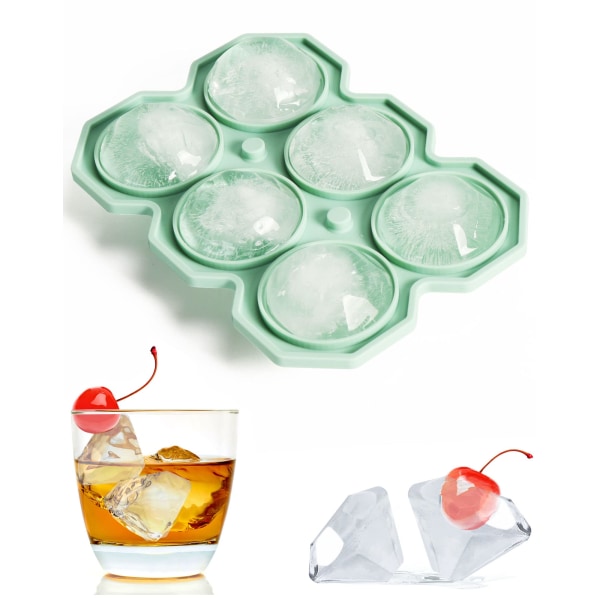 Large Ice Cube Moulds, 6X Diamond-Shaped Ice Cubes, Melt Slowly, Keep Whisky Drinks Longer & Fresher. Silica Gel Ice Cube Mold