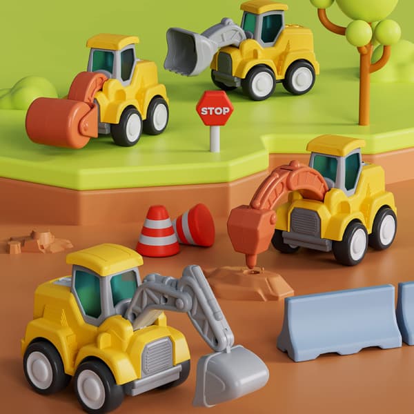 4 stk gravemaskiner lekebiler for småbarn - Pull Back Cars Toys