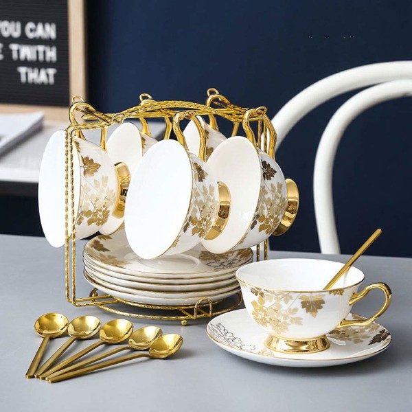 Keramisk kaffekop og underkop, high-end engelsk tekopp, hjem kaffekop, egnet til blomsterte, forskellige specialkaffe Kaffe/Tekop