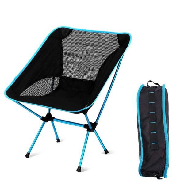 Bärbar hopfällbar campingstol, kompakt hopfällbar ryggsäcksstol Strandstol med bärväska för utomhusvandring och fiskepicknick (sjöblå)