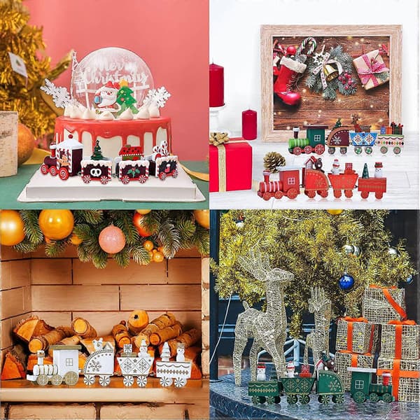 Mini Trætog, Tog Julepynt, Julepynt, Miniature Campingvogn Julepynt, Mini Figurer Boligindretning