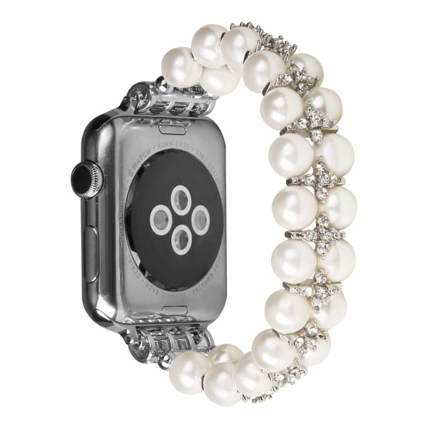 Perlearmbånd kompatibel med Apple Watch Band 42/44/45/49 mm iWatch Series 8/7/6/5/4/3/2/1, Artificial Stretch Bling Diamond Jewelry Armbånd,B white 42/44/45/49mm