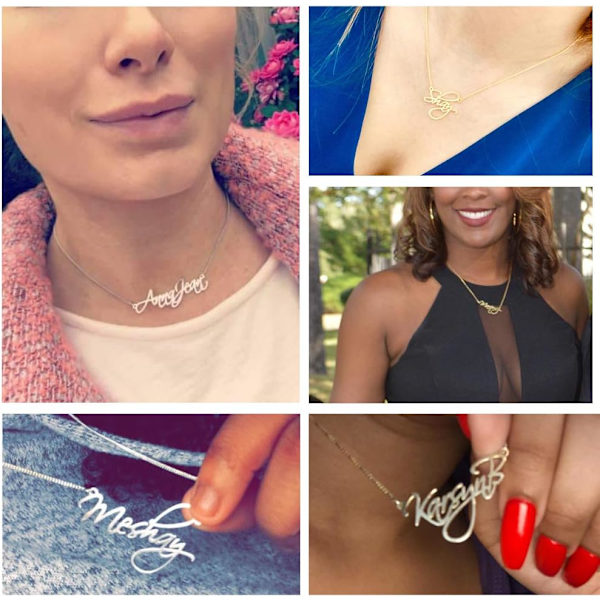 Personligt Halsband i Sterling Silver med Namn, Anpassat Guld Namnsmycke, Anpassat Smycke med Hänge, Present till Kvinnor, Flickor och Tonåringar