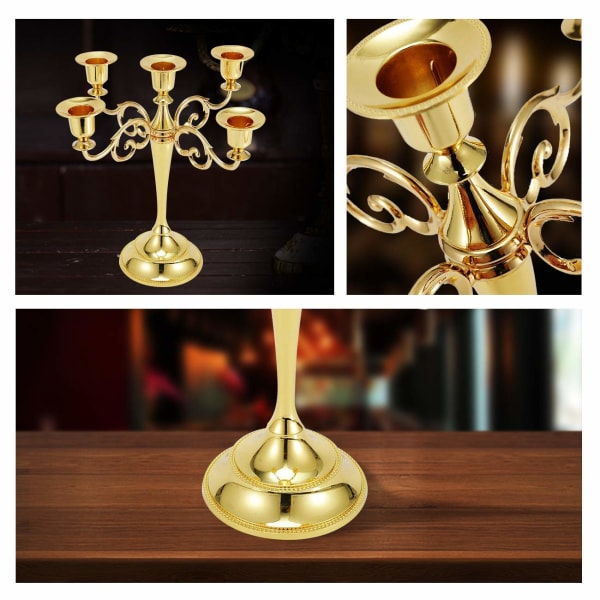 Metallljusstake, 5-armars ljusställ Vintage Ljusstakar Ljusstake Klassisk för bordsguld