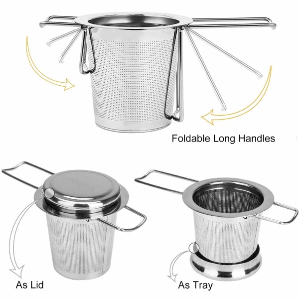 Teehaude, 304 ruostumattomasta teräksestä valmistettu teesiivilä kannella ja taitettavalla kahvalla, teesuodatin teekannuille Kupit Mukit haudutukseen irtolehtien liotukseen, 1 pakkaus