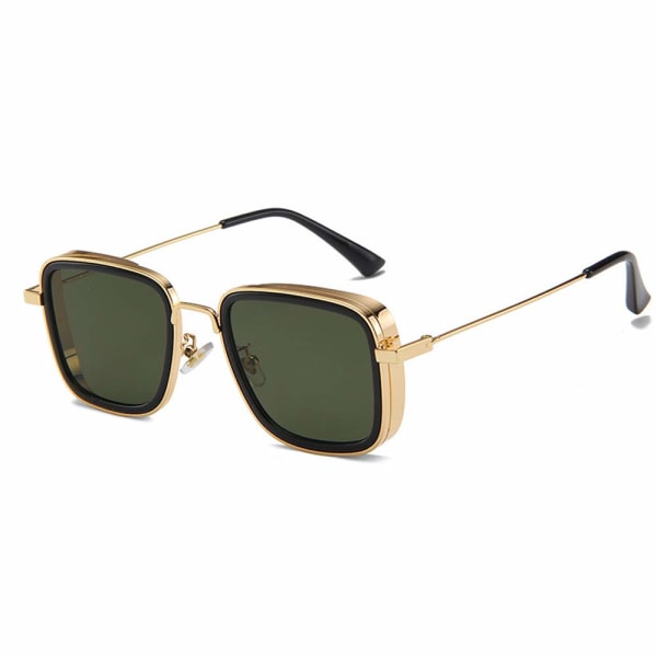 Klassiske solbriller med kvadratisk metallramme, punk mørkegrønne solbriller