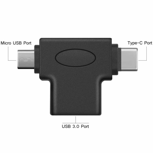 2-i-1 OTG-konverter USB 3.0 til Micro USB og Type C Adapter USB3.0 Hun til Micro USB han og USB C/USB3.1 hanstik (2 pakke)