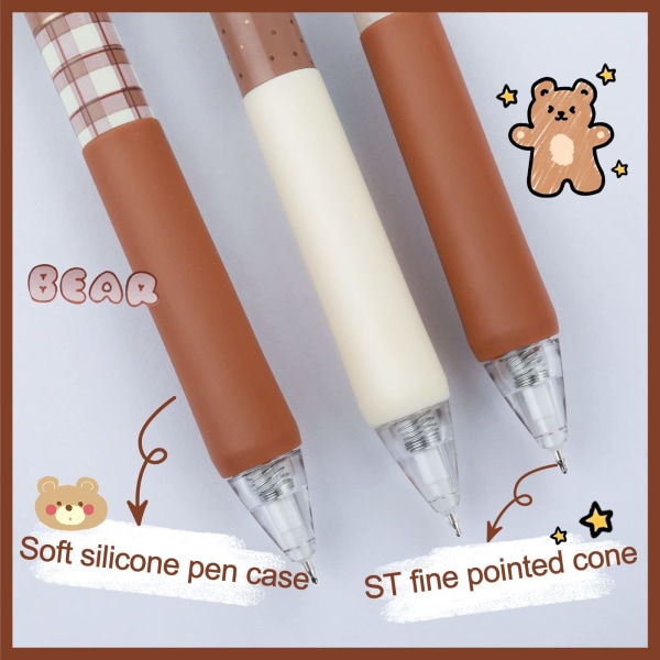 Söt gelpenna, 0,5 mm Kawaii-björnformad kulspetspenna Svart bläck Smidig skrivpennor för skolkontorspresenter