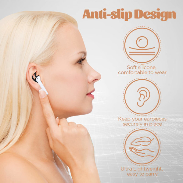 Korvakoukut Airpod-kuulokkeille, 5 paria silikonipehmeitä korvakoukkujen kärjet, liukumattomat Sport-kuulokkeiden kärjet, yhteensopivat Airpod-kuulokkeiden kanssa, ultrakevyet kuuloketarvikkeet