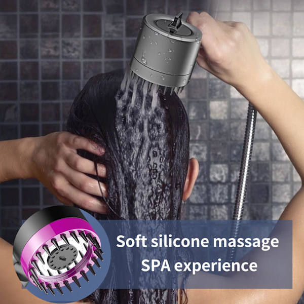Högtrycks 3-läges handdusch - Justerbart spa-duschhuvud med kraftfullt regnspray (rosa)