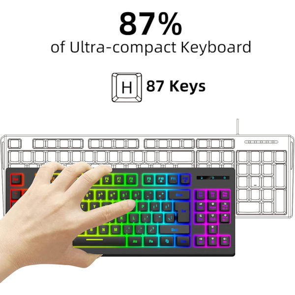 Spel tangentbord 87 tangenter 2.4G trådlös RGB termisk överföring 1800mAh / Windows kompatibel för arbetsdator och hemspel trådlöst tangentbord (svart) black