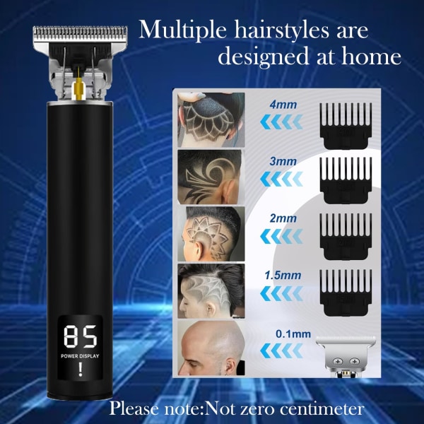 Hårklippare för män,Elektriska hårklippare för män Sladdlös hårtrimmer Vattentät skäggtrimmer LED-skärm med 4 styrkammar