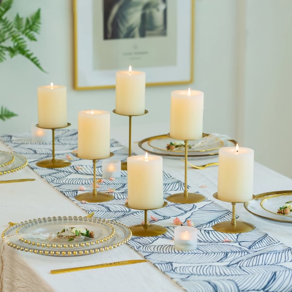 Metalllysestaker Gull - for søylelys Sett med 6 stearinlys Stativ Jernplate Moderne hjemmemantel Spisebordsdekorasjoner Midtpunkt for bryllup