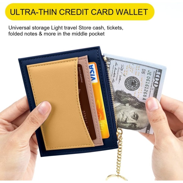Luottokorttikotelo, Minimalistinen nahkainen ohut vaihtolompakko vetoketjullinen kolikkopussi, pieni luottokorttisuoja, avainnippu etutaskulompakot black