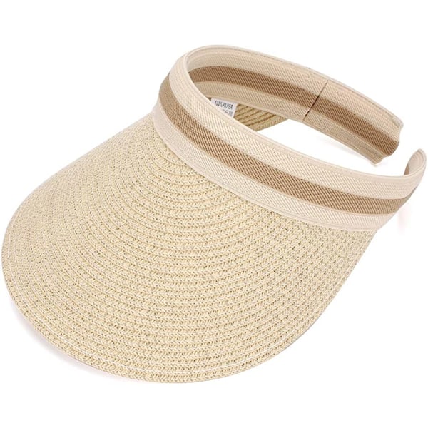 Kvinnors bredbrättad strandhalm golf solhatt sommarkeps (beige)