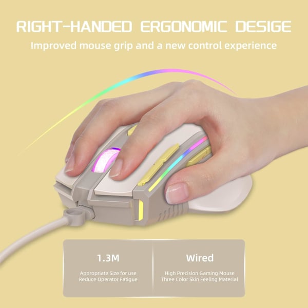 M2 RGB Trådbunden Spelmus, Dator PC Spelmöss USB Esports Mus RGB Bakgrundsbelysning, Justerbar 12800 DPI, 9 Programmerbar Knapp, Ergonomisk Ultralätt yellow