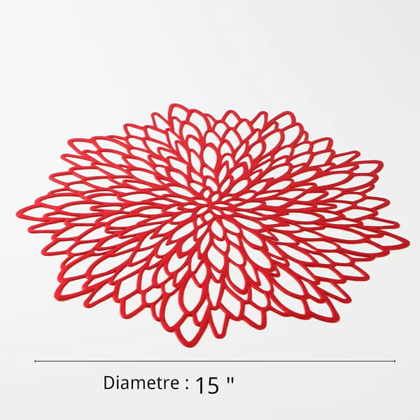 6 stk. Røde Metallic Runde Pladsemåtter Blad Spisebord Dekoration