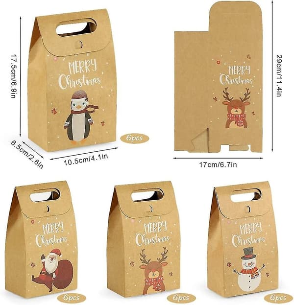 24 Stycken Julklappspåsar Kraft Julklappspåsar, Julklappspåsar, 4 Stilar (6 För Varje Stil)