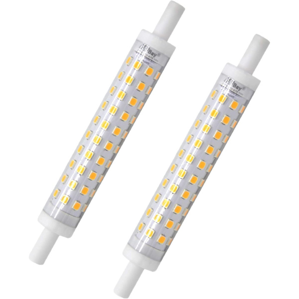2 stk. R7s LED-pærer, 118 mm, varm hvid, 3000K 230V AC